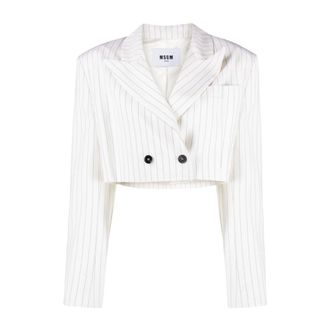 Msgm Msgm, Jassen, Dames, Wit, L, Wol, Gestreepte Cropped Blazer