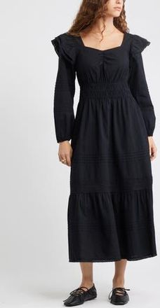 Treasure & Bond Double Ruffle Long Sleeve Maxi Dress in Black at Nordstrom Rack, Size Xx-Small