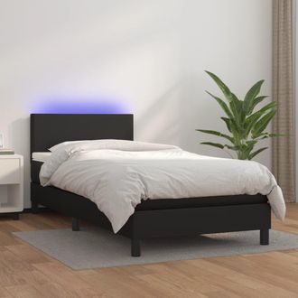 vidaXL Cama Box Spring Colch&oacute;n Y Led Cuero Sint&eacute;tico Negro 100x200 Cm Vidaxl