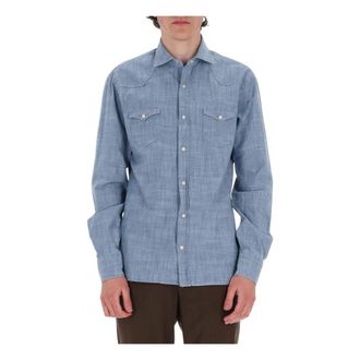 Barba Camicia texas - Heren - Casual Overhemden - Blauw - M - Denim - Overhemden