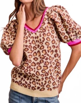 Bibi Confident Cat Puff Sleeve Sweater In Leopard