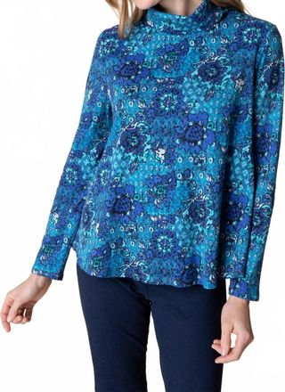 Habitat French Floral Swing Turtleneck In Sapphire