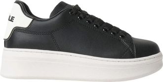 Ga&euml;lle Paris Zwarte leren sneakers met rubberen patch - Dames - Sneakers - Zwart - 35 EU - Leer - Schoenen