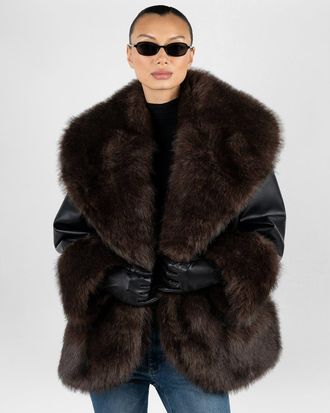 WeWoreWhat Cocoon Fur Jacket in Black/drk Brown at Nordstrom, Size Xx-Small