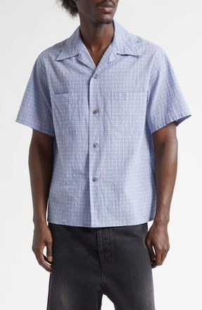 Maison Margiela Check Linen & Cotton Camp Shirt in Sky Blue at Nordstrom, Size 38 Us