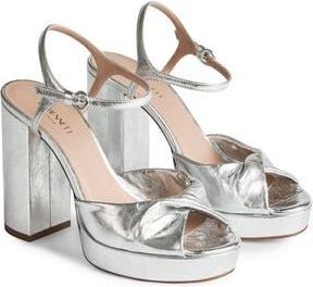 L.k. Bennett Rosa Twist Front Platform Ankle Strap Sandal in Metallic Silver at Nordstrom Rack, Size 11Us / 41Eu