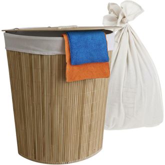 Relaxdays Relaxdays Corner Laundry Basket with Lid, Bamboo, 80 l, Foldable Laundry Hamper, HWD: 60 x 36 x 36 cm, Natural