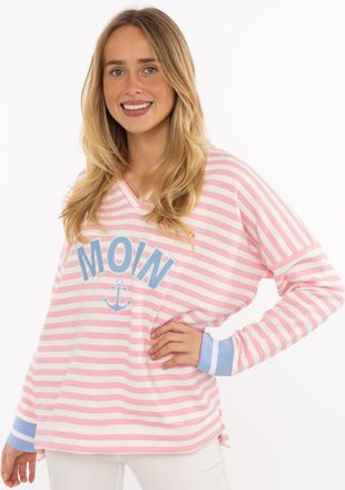 Zwillingsherz Hoodie ZWILLINGSHERZ Streifen Moin, Damen, Gr. L/XL, rosa, Sweatware, Obermaterial: 50% Baumwolle, 50% Polyester, Sweatshirts Hoodie, V-Neck, gestreif