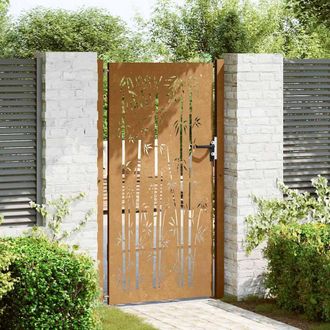 Berkfield Home Beautiful Garden Gate 105x205 cm Corten Steel Bamboo Design in Brown