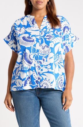 Sugarlips Ronan Print Top in Blue White at Nordstrom, Size 1X