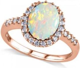 Allurez Oval Lab Opal & Halo Lab Grown Diamond Engagement Ring 14k Rose Gold 2.07ct