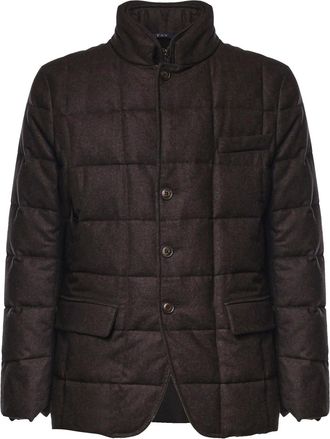 Fay Brown Quilted High Collar Structured Jacket