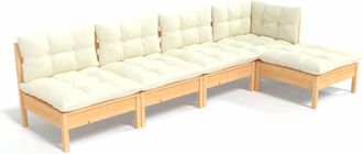vidaXL Muebles De Jard&iacute;n 5 Piezas Cojines Madera De Pino Crema Vidaxl