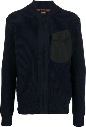 BOSS zipped-up knit cardigan - men - Cotton/Wool/Recycled Polyamide/Polyamide - M - Blue