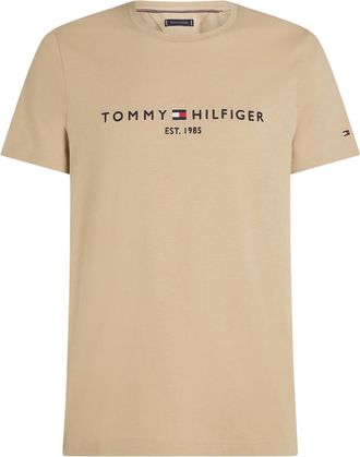Tommy Hilfiger Dames-T-shirt met logo op de borst en ronde hals (Sandelhout)
