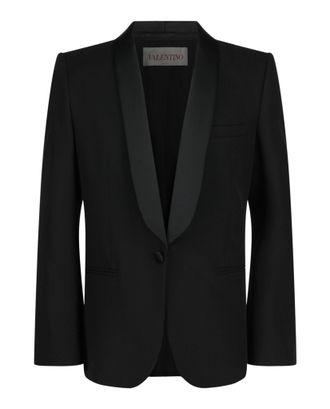 Valentino VLogo Contrast Trim Double-Breasted Blazer