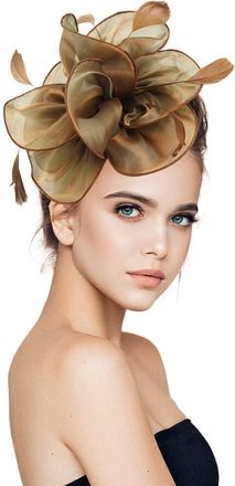 Generic Ladies Fascinator Wedding Hat, Women Fascinators Hat Flower Mesh Ribbons Feathers Headband and Clip Wedding Cocktail Tea Party Hat Headdress Feather M