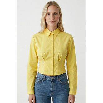 Exquise Felicia Long Sleeve Crop Shirt in Yellow at Nordstrom, Size X-Large