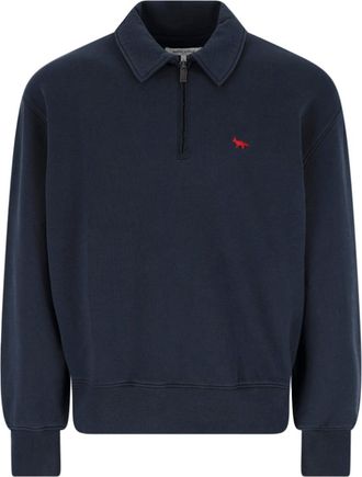 Maison Kitsun&eacute; Navy Profile Fox Organic Cotton Zip Sweatshirt