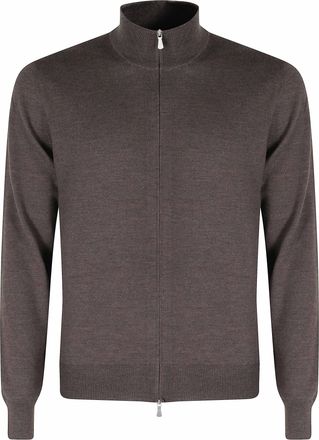 Tagliatore Chestnut Full-Zip Merino Wool Turtleneck