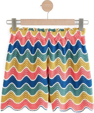 Next Stripe Crochet Cotton Shorts in Blue Multi at Nordstrom, Size X-Large
