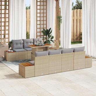 vidaXL Conjunto De Sof&aacute; De Jard&iacute;n 8 Pcs Beige Polirat&aacute;n Vidaxl