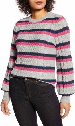 Halogen X Atlantic-Pacific Striped Cable Knit Lovely Stripe Sweater In Pink, Grey