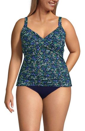 Lands End Plus Size Sweetheart Wrap Underwire Tankini Top in Navy Multi Ditsy Floral at Nordstrom, Size 16W