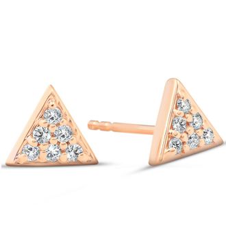 Pompeii3 14k Rose Gold Triangle Pave 1/10Ct Diamond Studs Womens Earrings