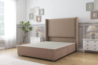 Sloomy Devonshire Plush Divan Base 2 Drawers - 54 Wingback Headboard in Taupe | Size: Small Double