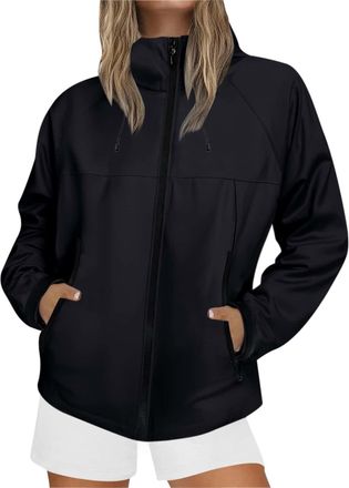 Generic WomenS Outdoor Waterproof Jackets Lightweight Ladies Raincoats With Hoods Drawstring Long Sleeve Plus Size Zipper Rain Coats Windproof Warm Hiking Jac