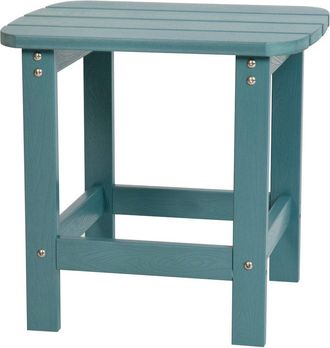 Flash Furniture All-Weather Poly Resin Wood Adirondack Side Table in Teal