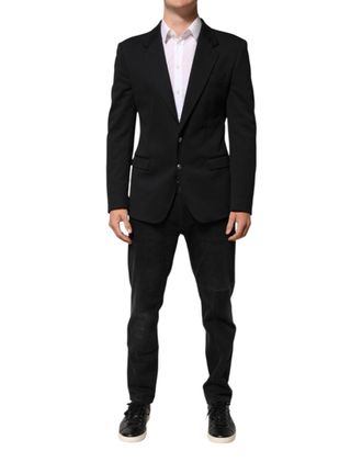Dolce & Gabbana Dark Blue Cotton Men Jacket Coat Blazer Suit Nylon