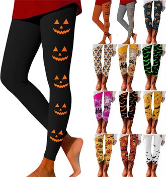 Generic Leggings for Women UK Halloween Leggings Pumpkin Ghost Skull Scary Print High Waist Yoga Pants Slim Fit Halloween Party Festival Essentials Stretchy T