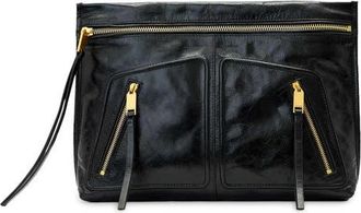 AllSaints Jean Rey Leather Clutch in Black at Nordstrom
