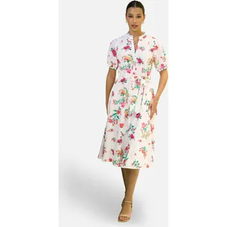 Yumi Broderie Anglaise Midi Shirt Dress in White at Nordstrom, Size 10