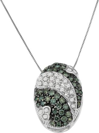 House of Brilliance 14K White Gold 1 1/10 cttw Round Cut Treated Blue Diamond Fashion Pendant Necklace