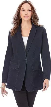 Roaman's Plus Size Denim Boyfriend Blazer in Dark Wash at Nordstrom, Size 36