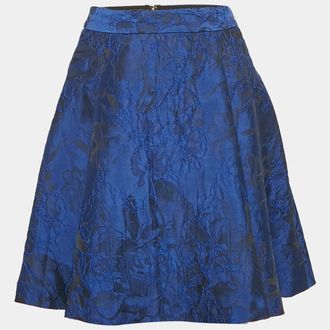 Alice & Olivia Alice + Olivia Cobalt Blue Floral Jacquard Pleated Mini Skirt