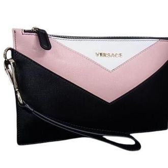 Versace Black Pink White Leather Clutch Bag (Pre-Owned)