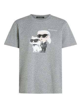 Karl Lagerfeld Ikon Karl & Choupette aquarelle graphic T-shirt - women - Organic Cotton - M - Grey
