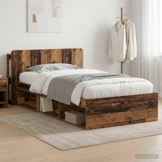 Berkfield Home Bed Frame with Storage Old Wood 100 x 200 cm Engineered Wood in Brown