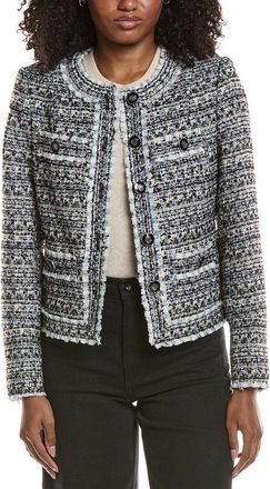 Elie Tahari Scoop Neck Button Front Wool-Blend Jacket