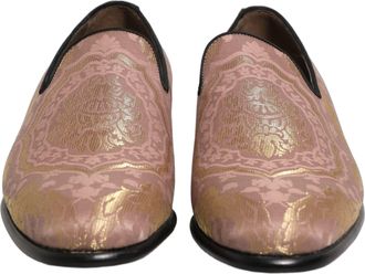 Dolce & Gabbana Pink Brocade Men Slip On Dress Loafers Shoes Leather