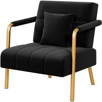 Yaheetech Homevive Sill&oacute;n Tapizado De Terciopelo Con Reposabrazos Y Patas De Metal Sof&aacute; Individual Moderno Con Coj&iacute;n Para Sal&oacute;n Oficina Dormitorio, Negro