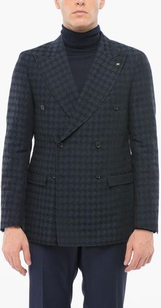 Corneliani Blazer Doppiopetto In Misto Lino Motivo Pied De Poule Corneliani