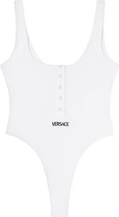 Versace logo-embroidery ribbed bodysuit - women - Cotton/Elastane - 3 - White