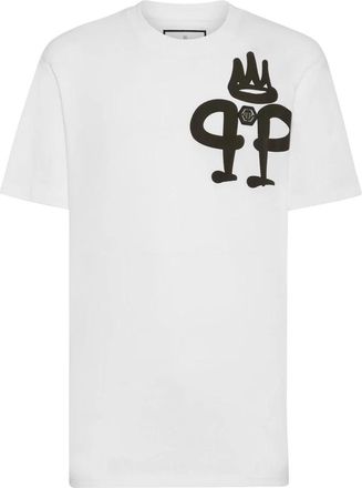 Philipp Plein T-shirt Ronde Hals SS Iconic Plein - Heren - T-shirts - Wit - 3XL - Katoen - Tops