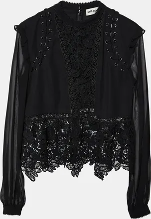 Self Portrait Black Lace & Chiffon Top