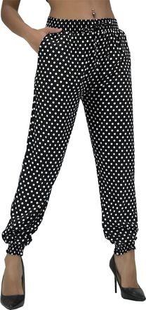 Generic Womens Tapered Leg Polka Dot Harem Trousers Cotton High Waist Smart Look Casual Pants (as8, Alpha, l, x_l, Regular, Regular, Black/White Polka Dots)